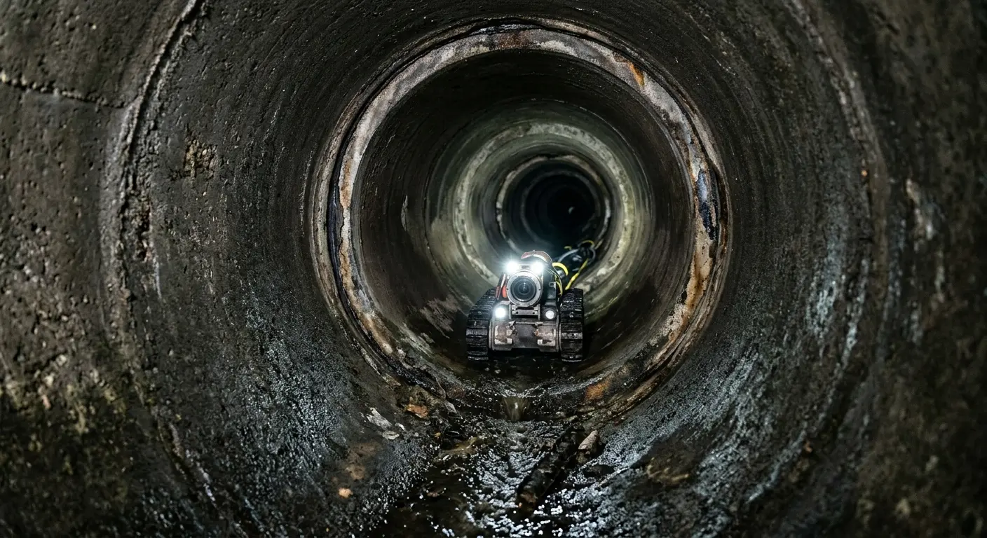 Robotic sewer camera inspecting pipe interior for Sewer Line Cleaning in North East