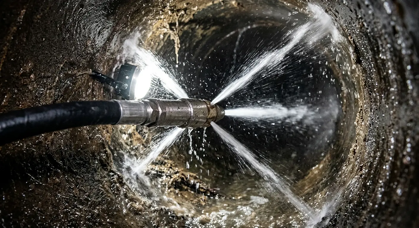 High-pressure hydro jetting nozzle cleaning sewer pipe for Sewer Cleanout in North East
